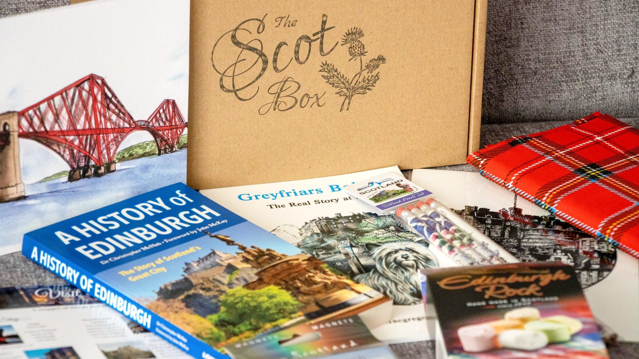 Scottish themed box with books.