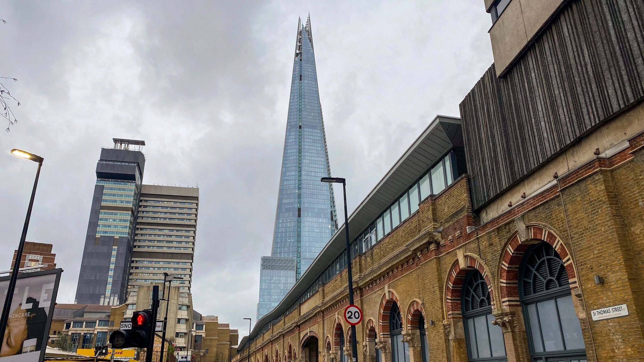 View of the Shard from a street in London.