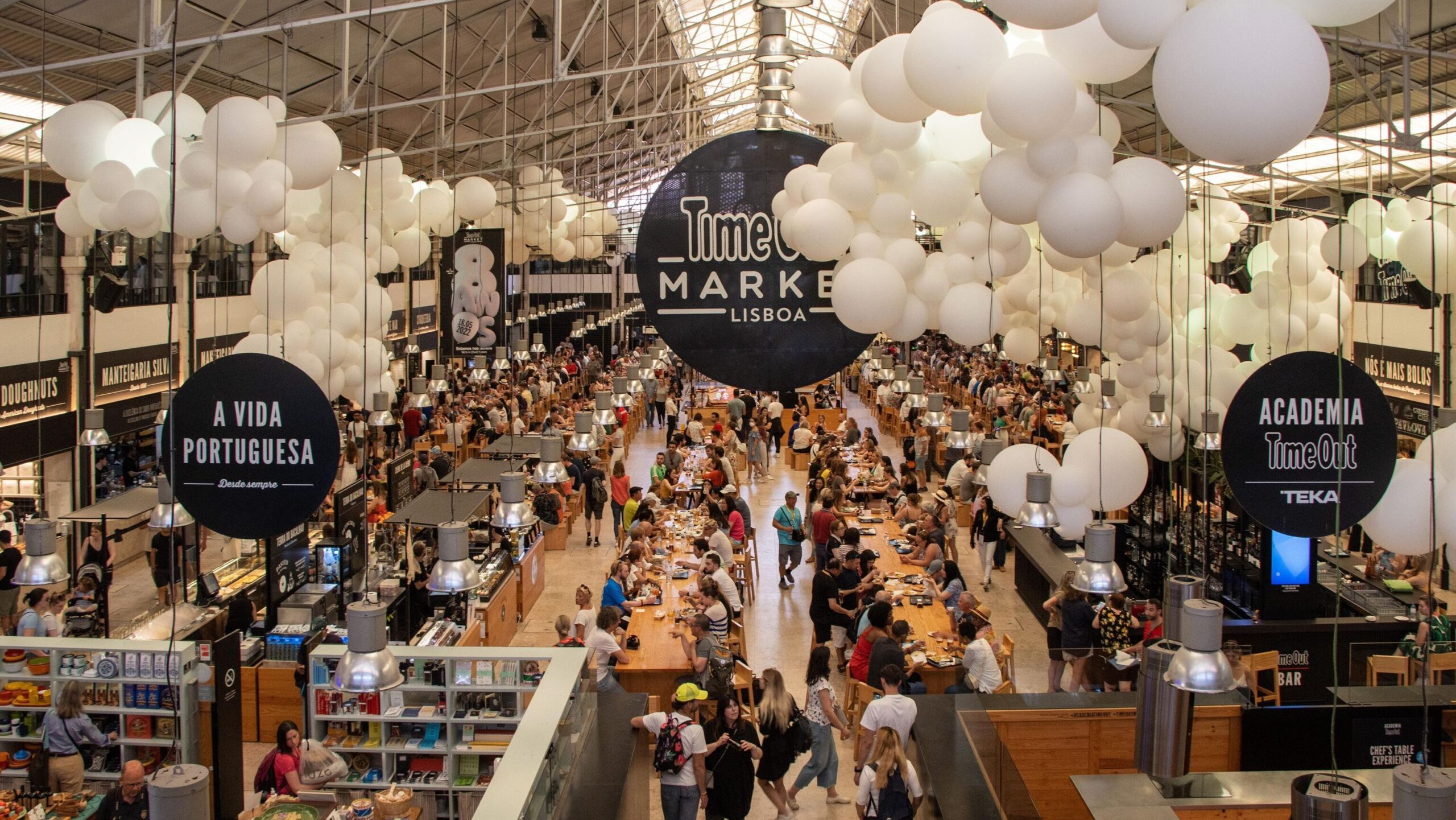 Large indoor food market in Lisbon.