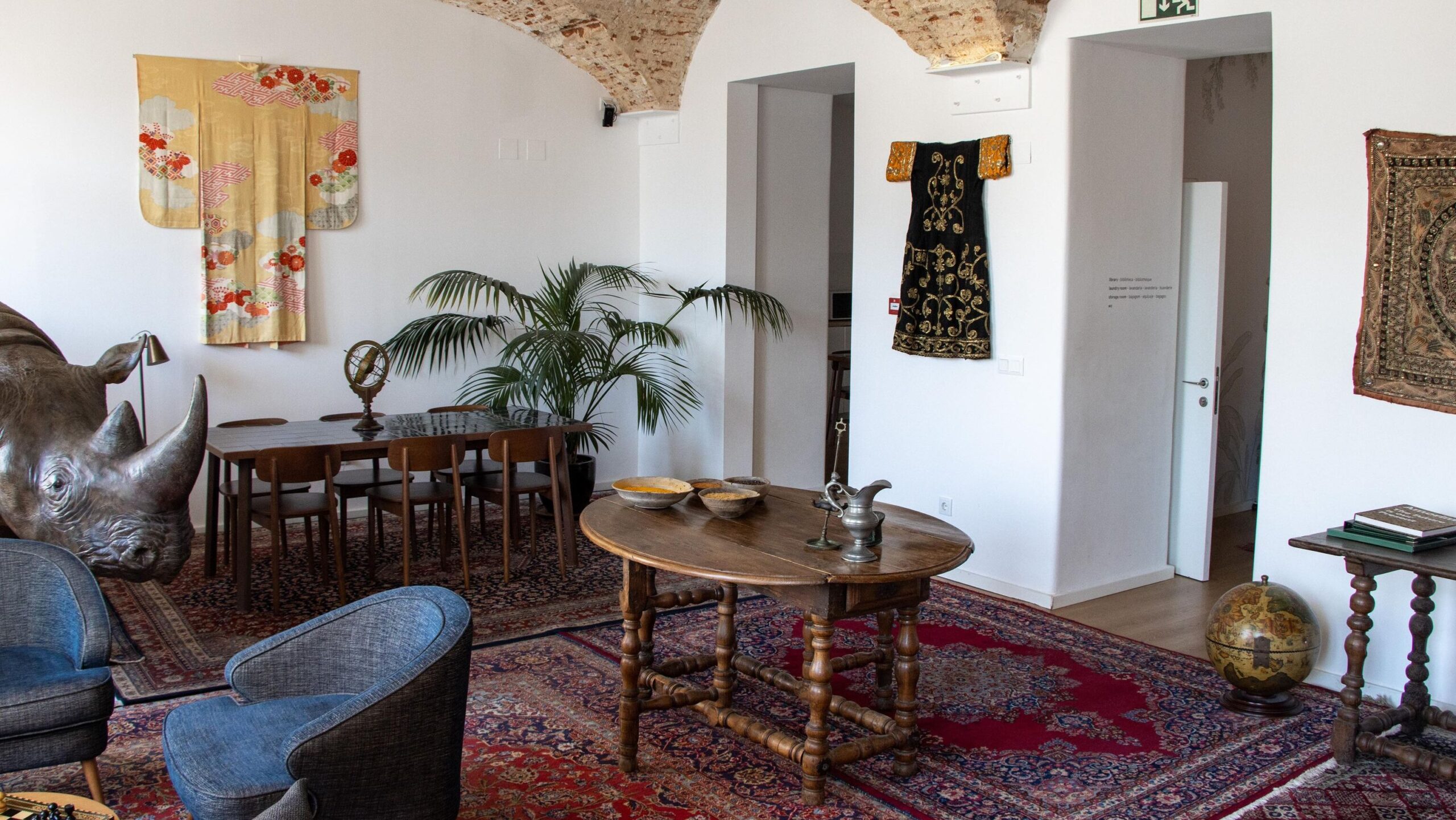 Large living room in hotel with historical furniture. 