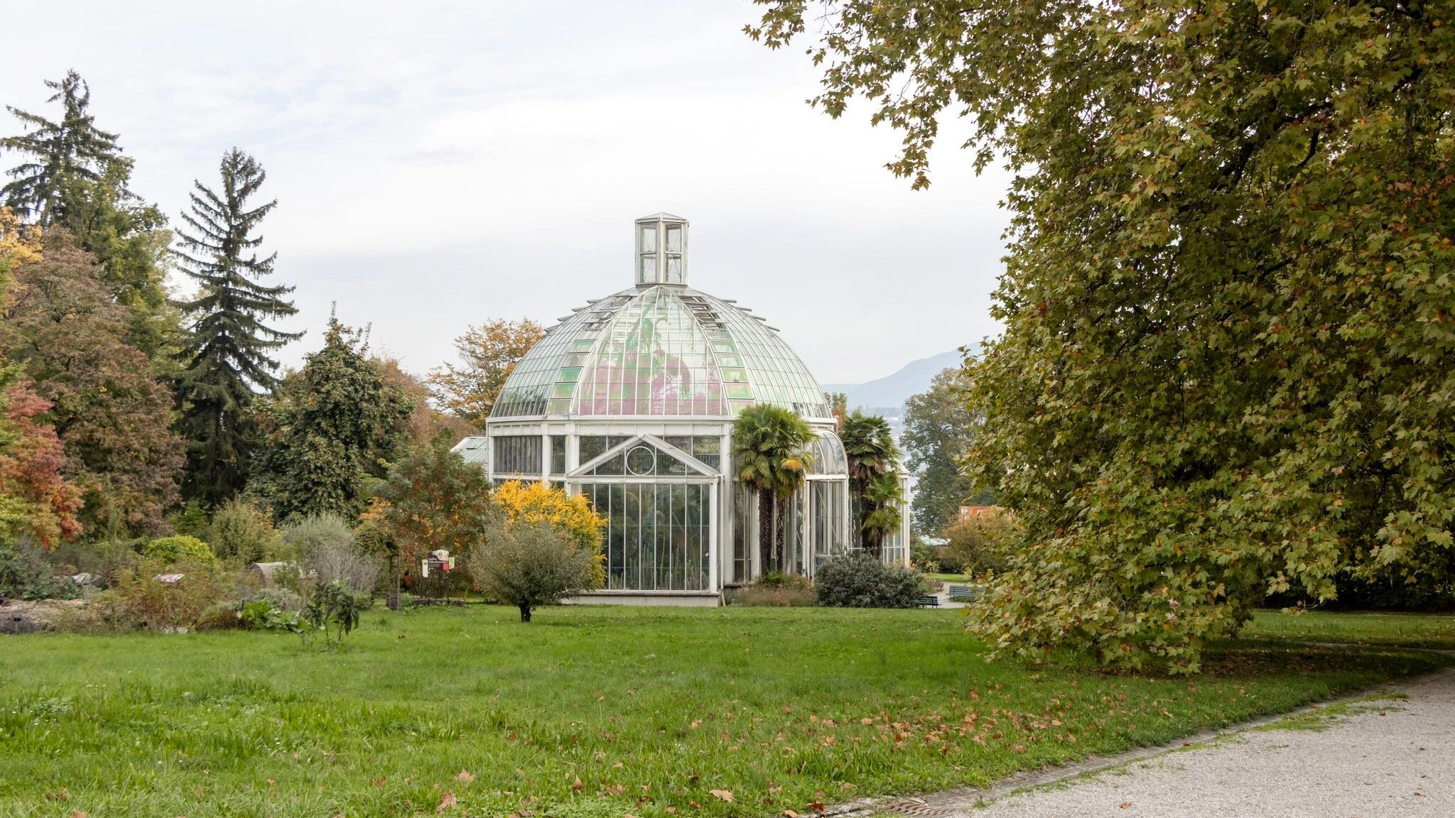 Glass structure in a park in Geneva.