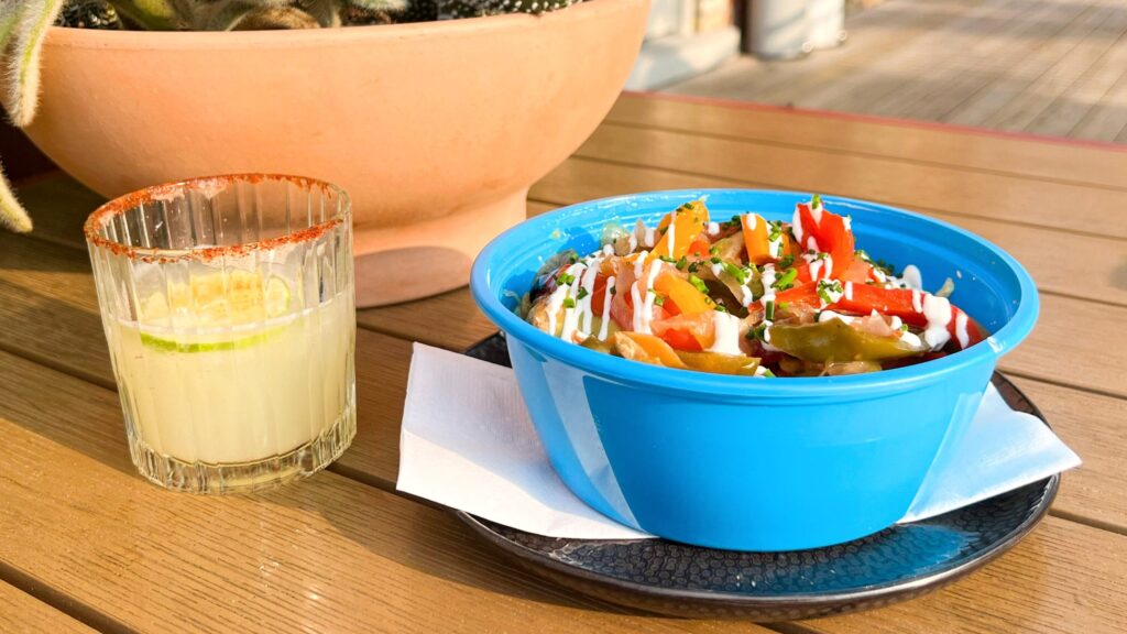 Taco salad bowl with margarita where to eat in Stratford.