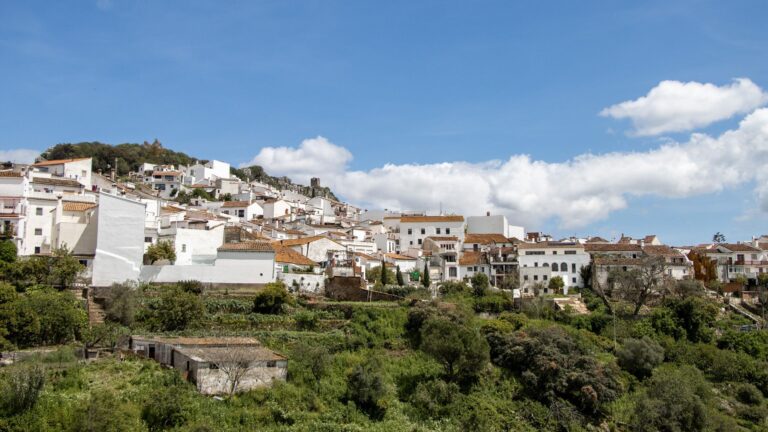 View of white village on a hill.