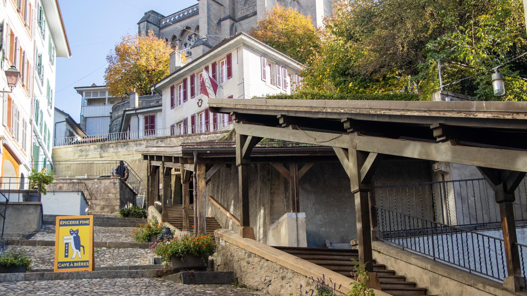 Steps leading up to old town Lausanne.