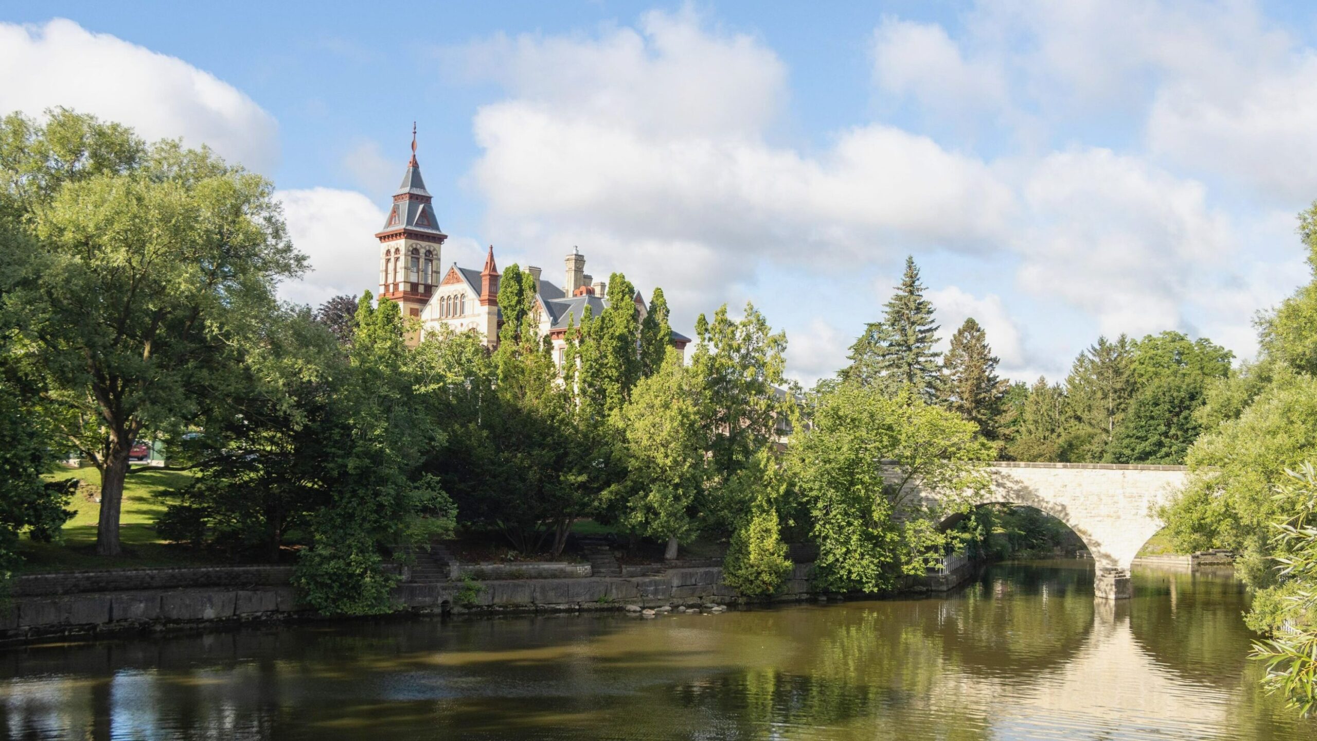 River in Stratford with bridge.