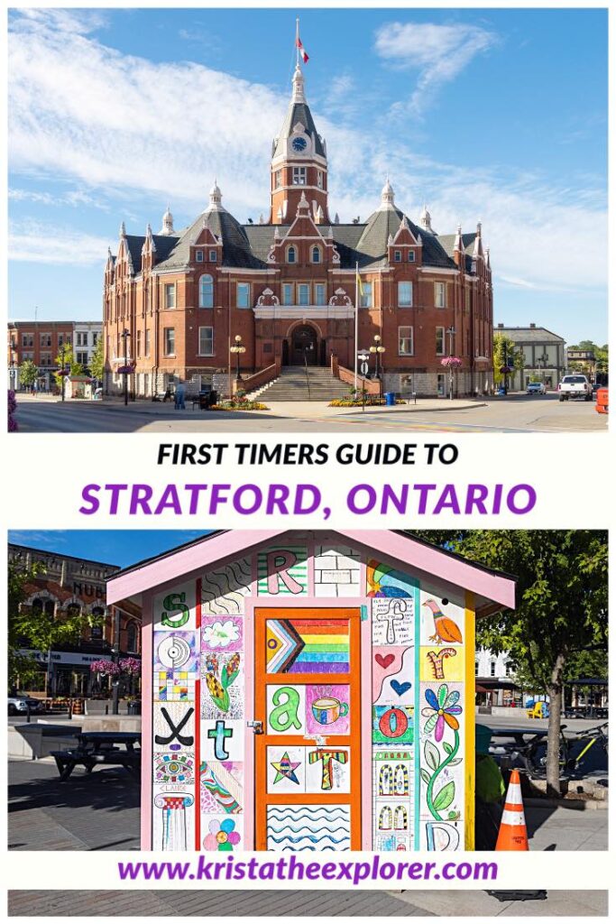 Stratford City Hall and colourfully painted shed.