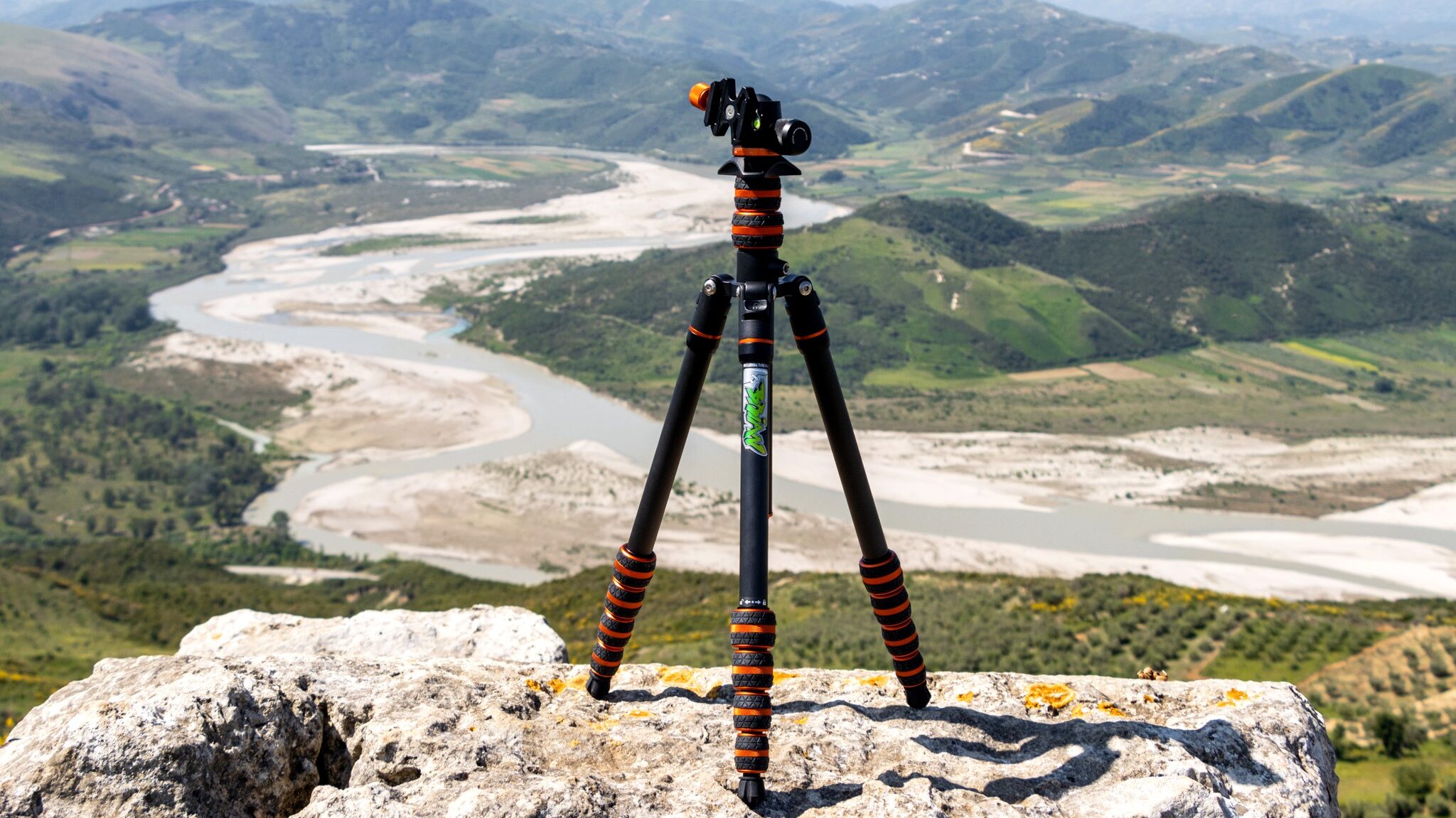 Sturdy tripod folded at viewing platform travel accessories for Europe.