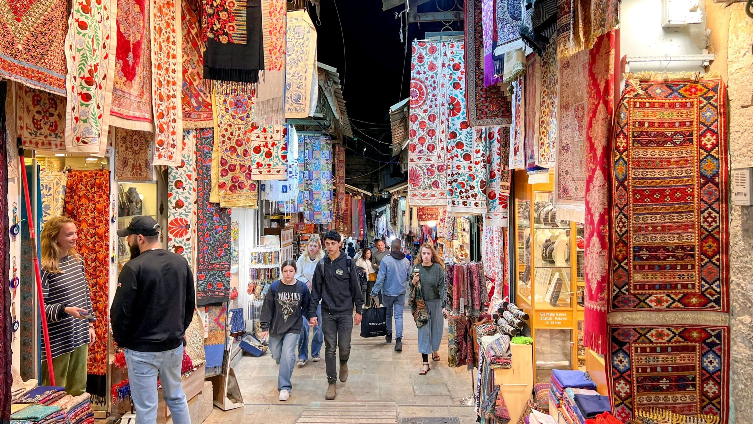 Market stalls inside the Old City of Jerusalem.