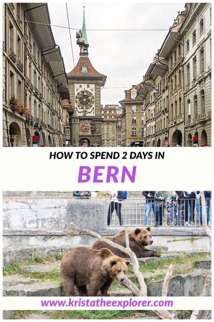 Street in old town and bear in Bern.