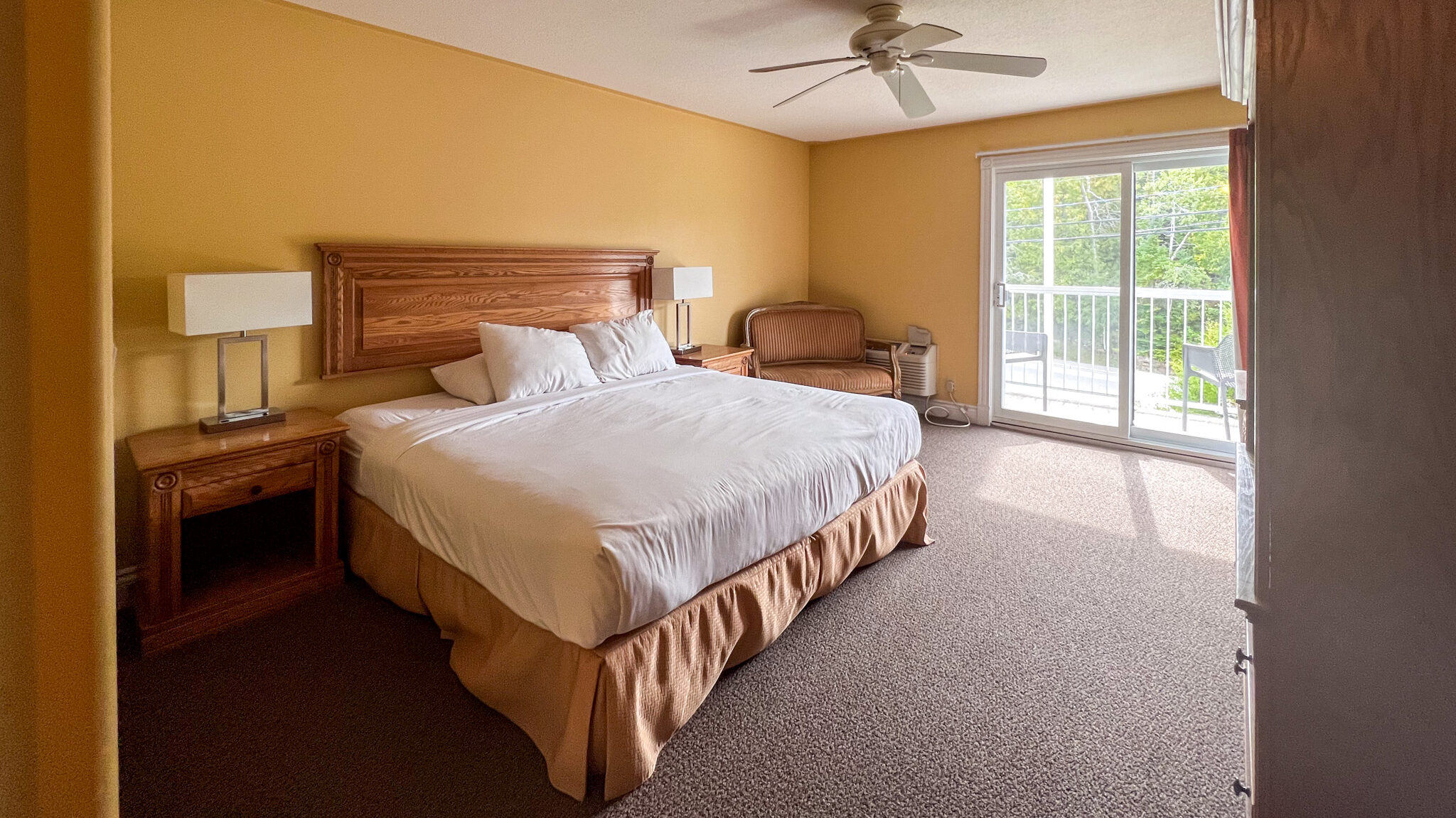 Double bed in motel in Ontario.