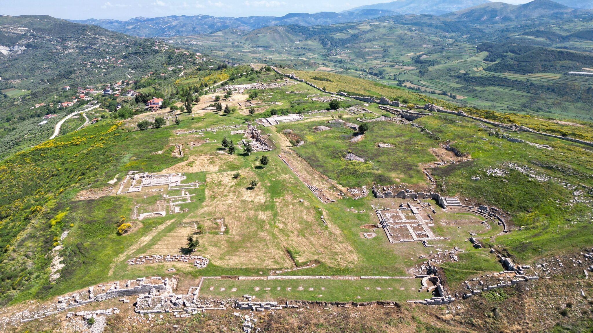 Aerial view of archaeological site in Albania.