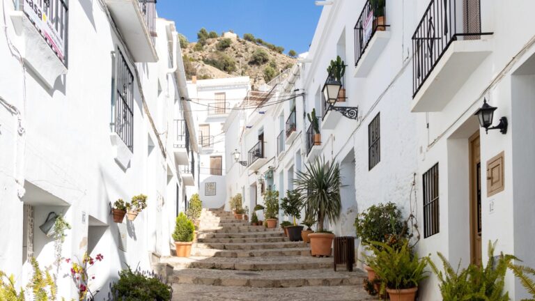 Steps leading upwards in white village.