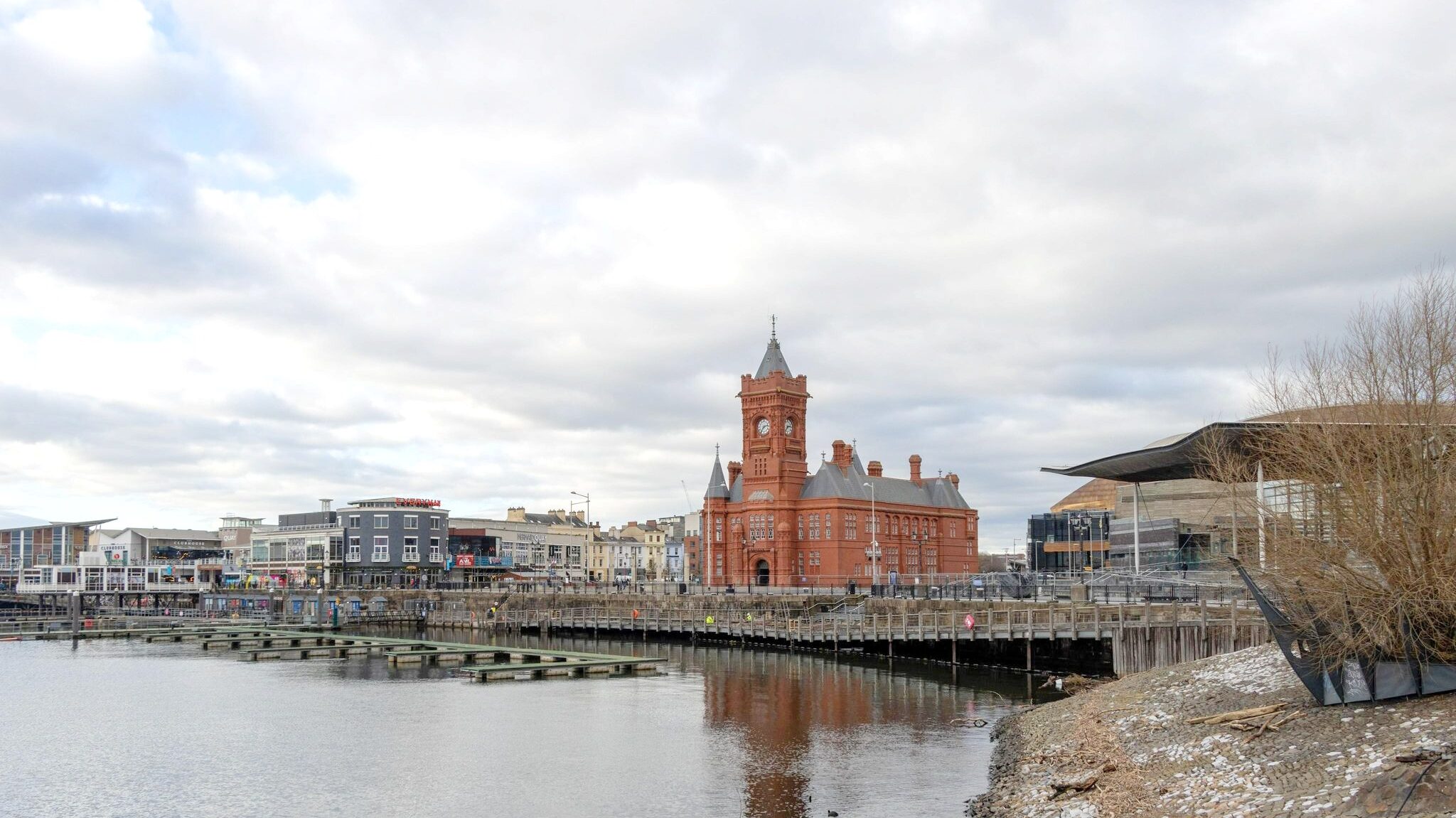 Waterfront path next to Cardiff Bay.