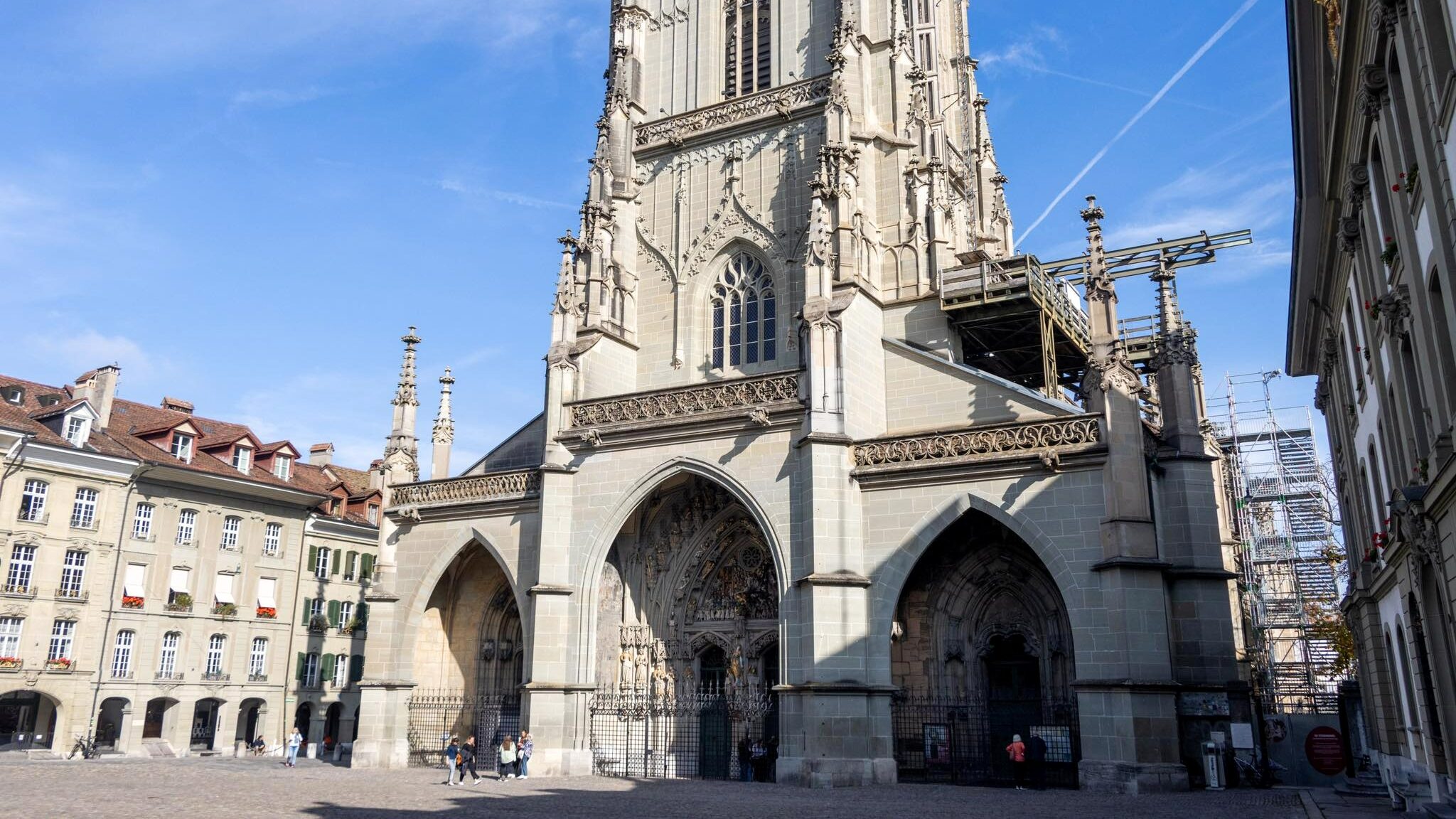 View of cathedral in Bern from the ground.