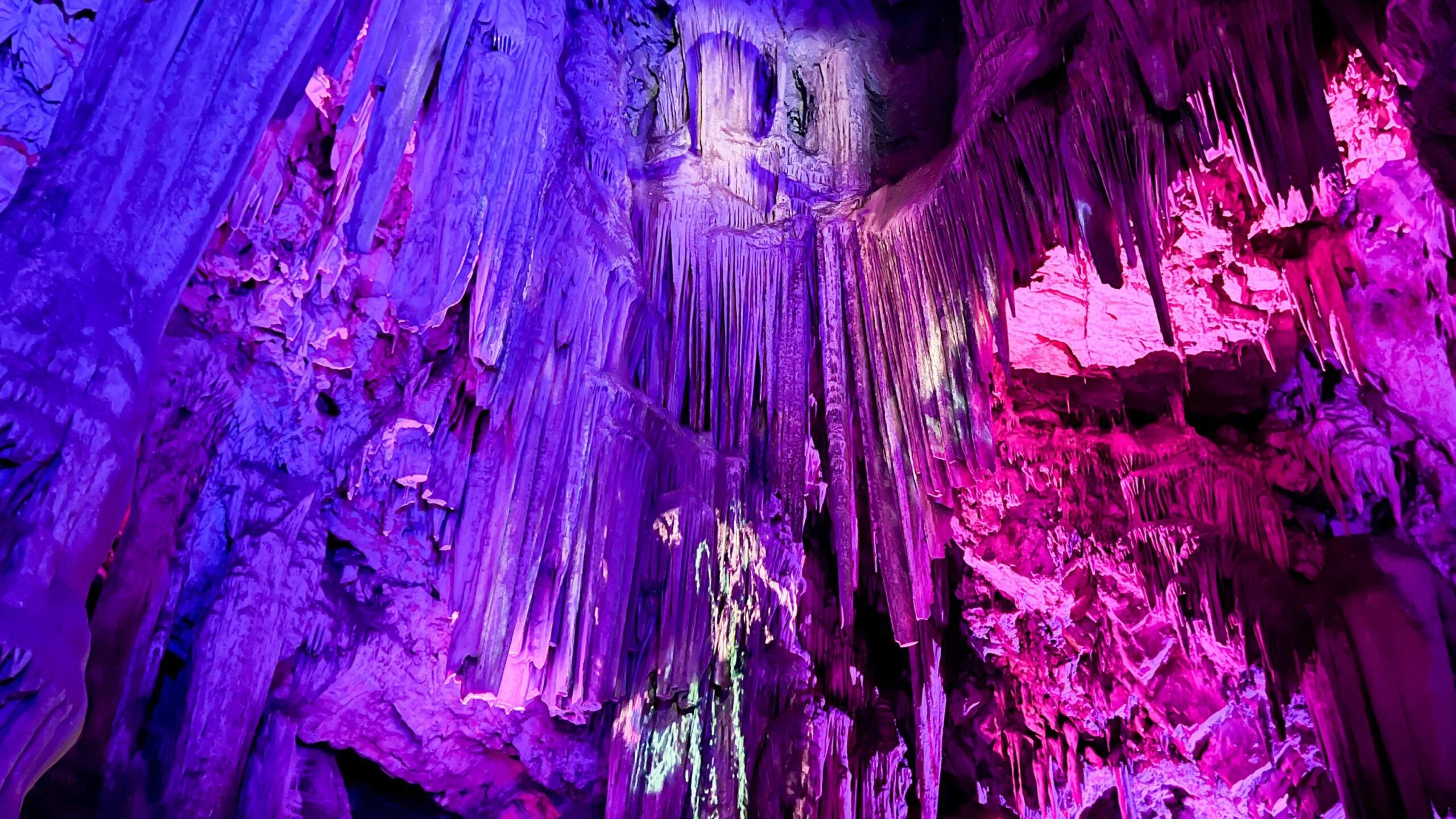 Light show inside cave complex. 