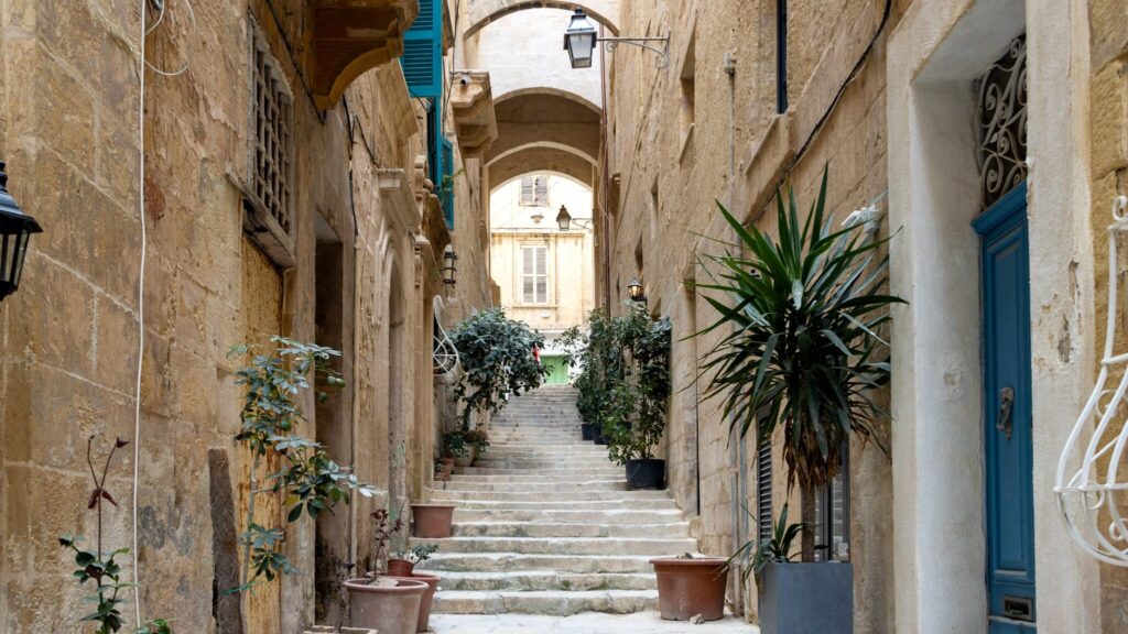 Side street with steps going up.