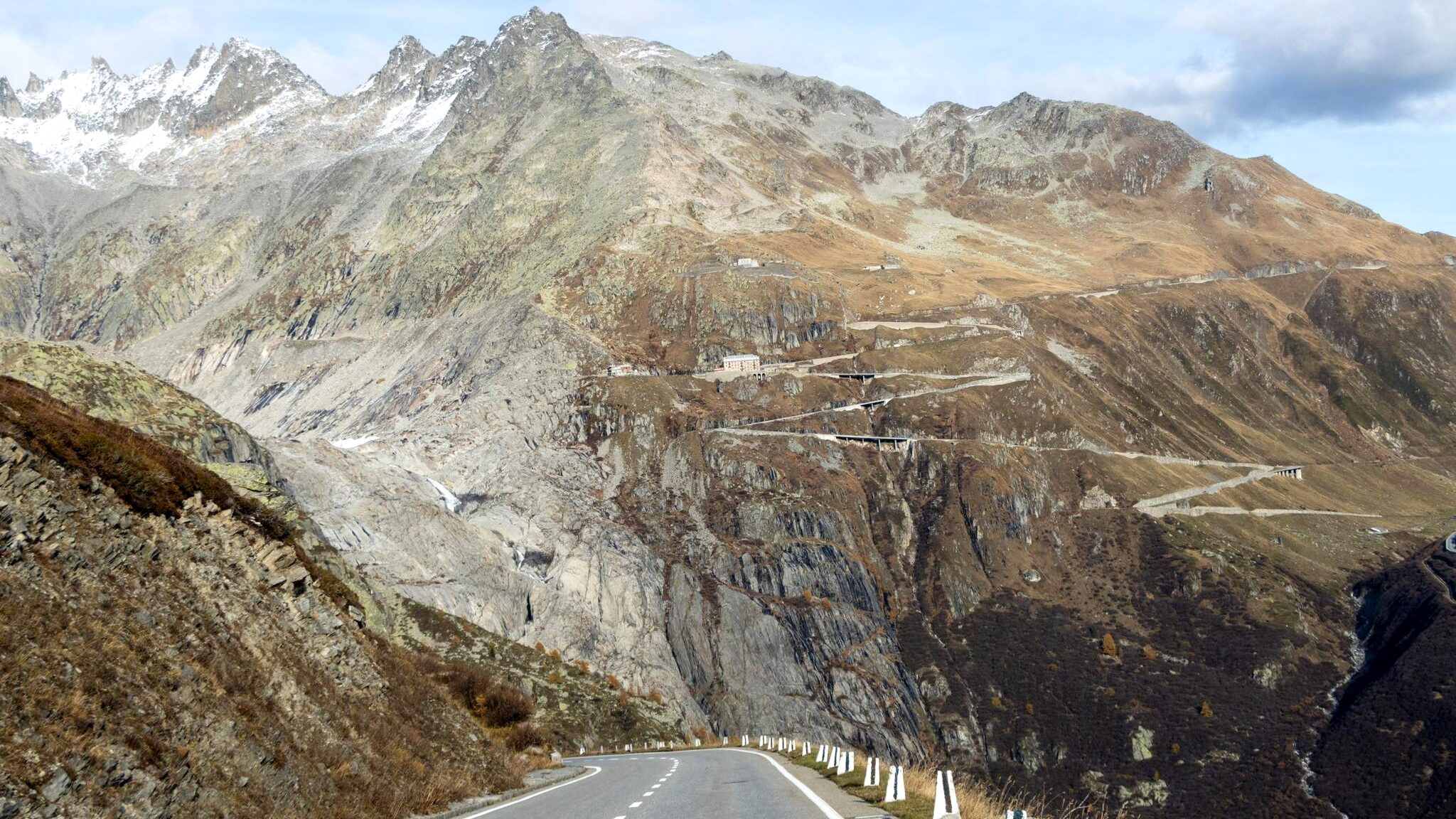 Road leading through pass in the mountains.