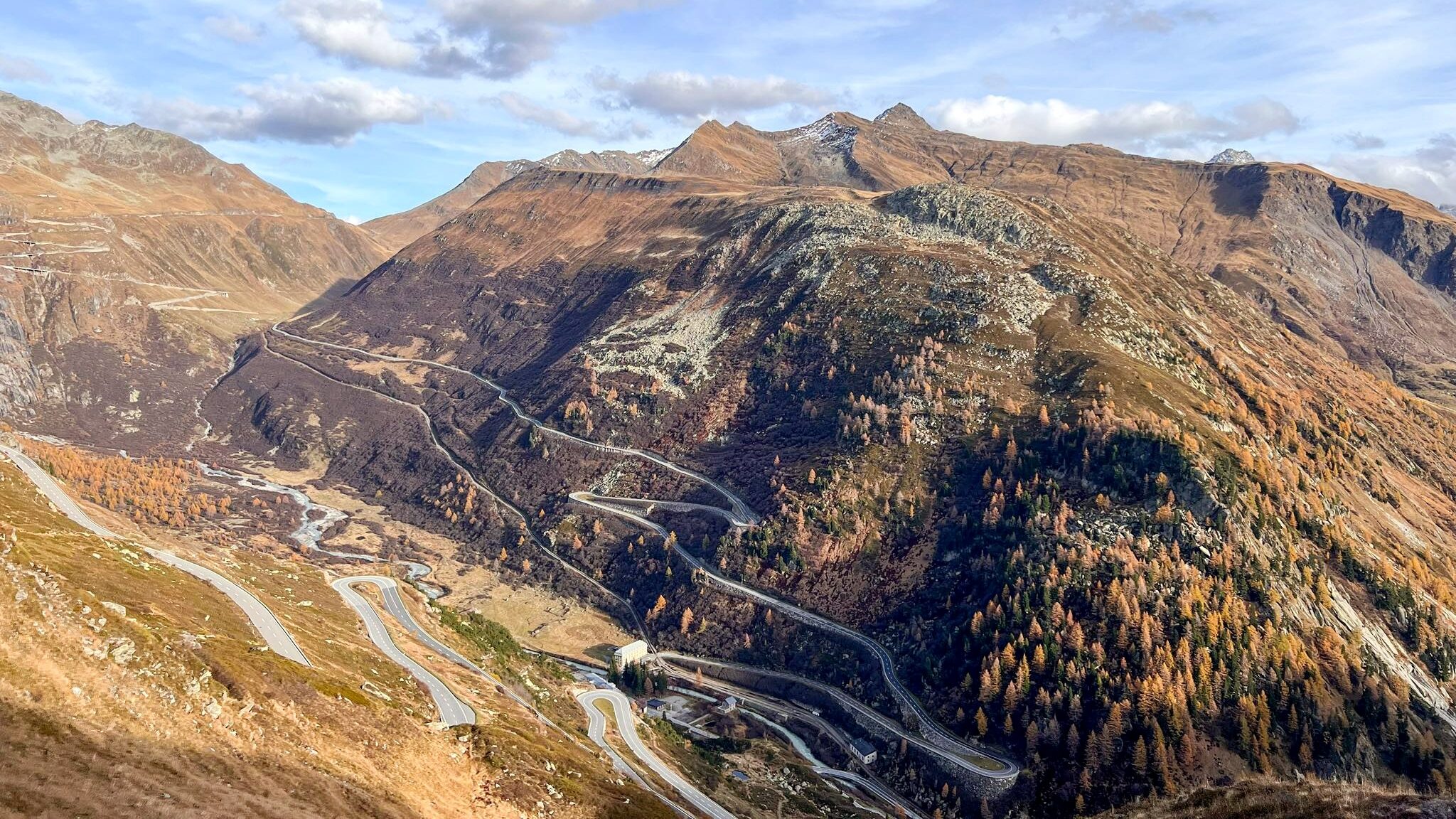 View of pass leading through mountains.