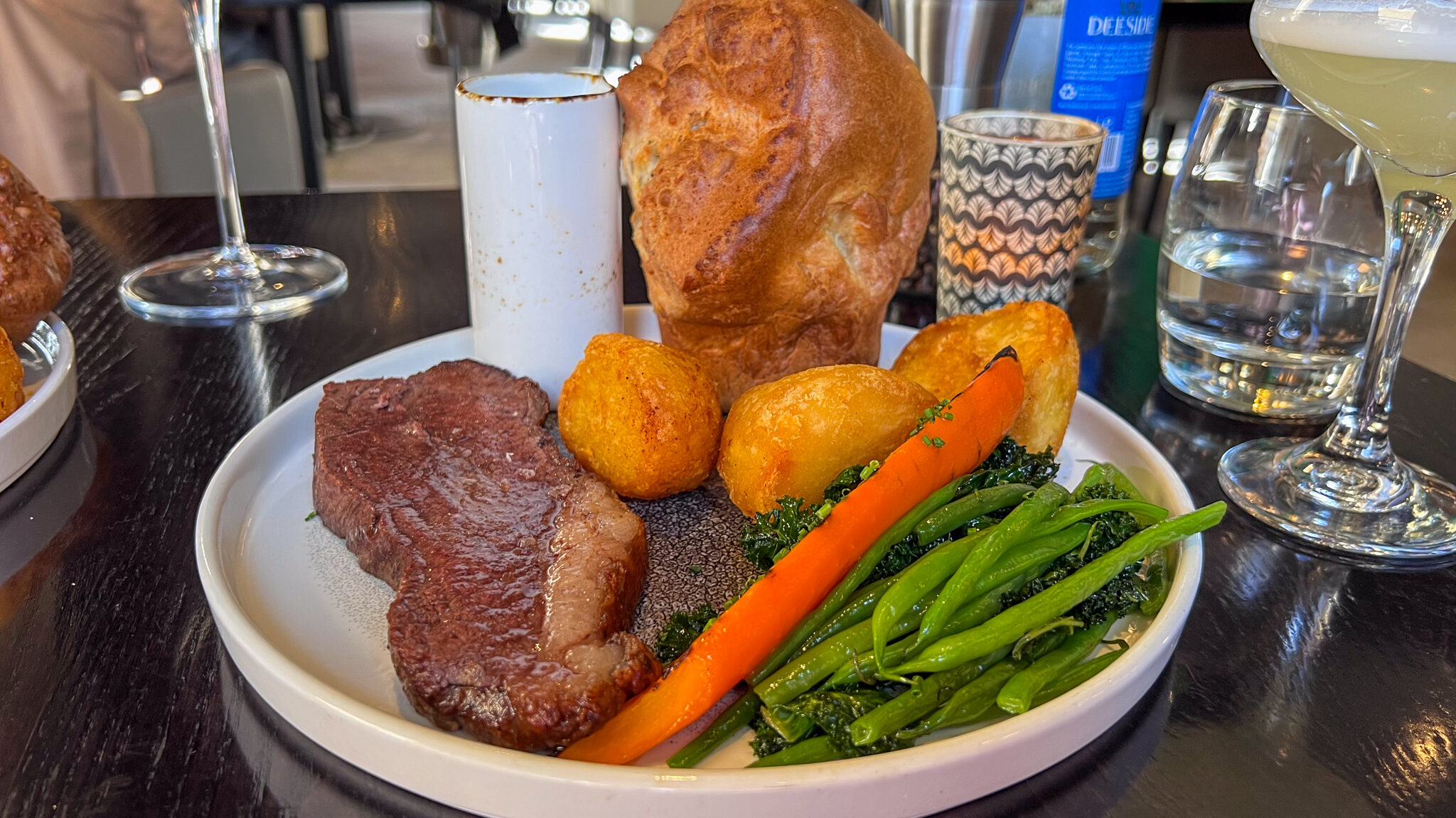 Sunday roast in Glasgow with large Yorkshire pudding.