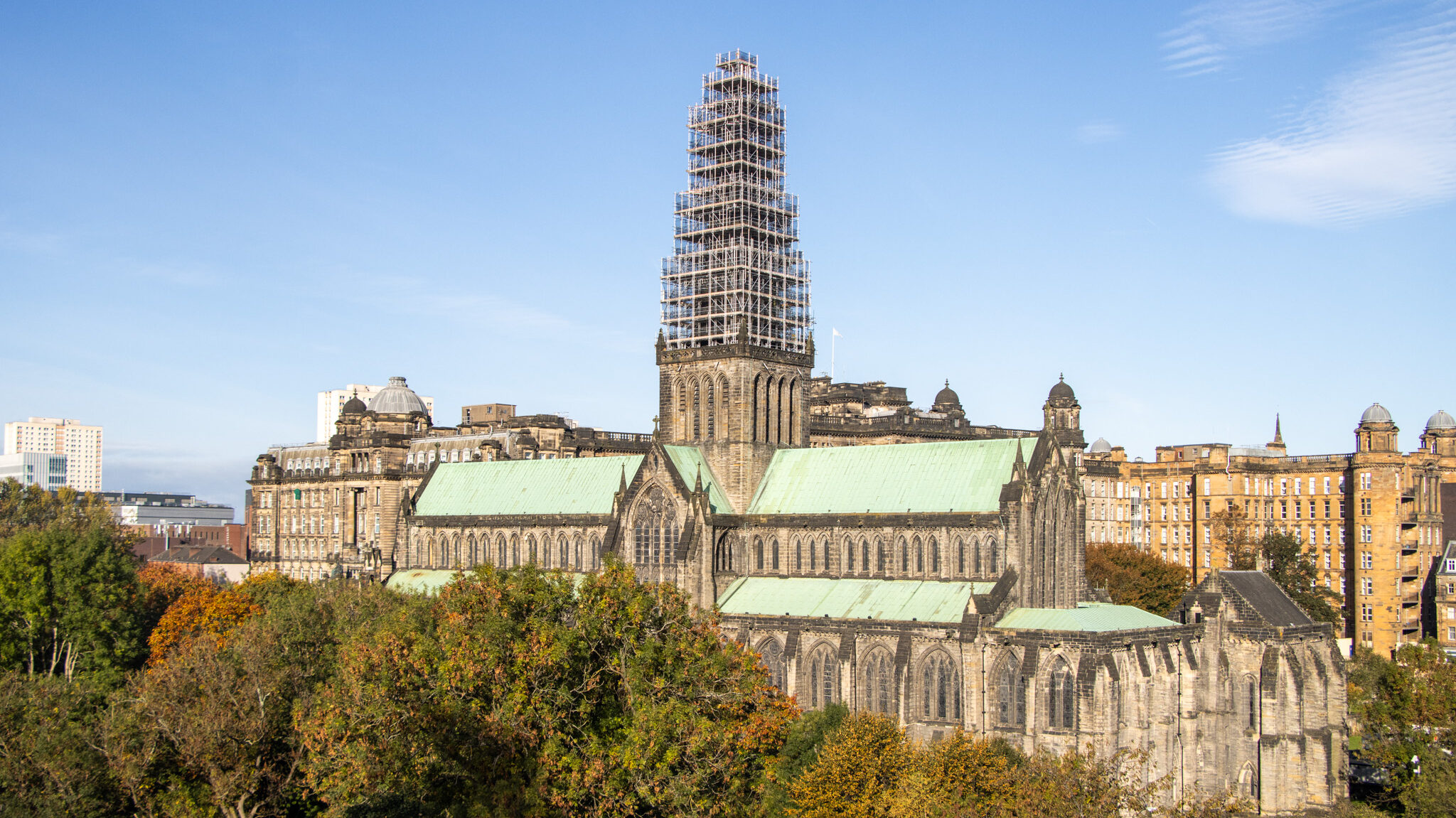 View of Glasgow Cathedral on sunny day.