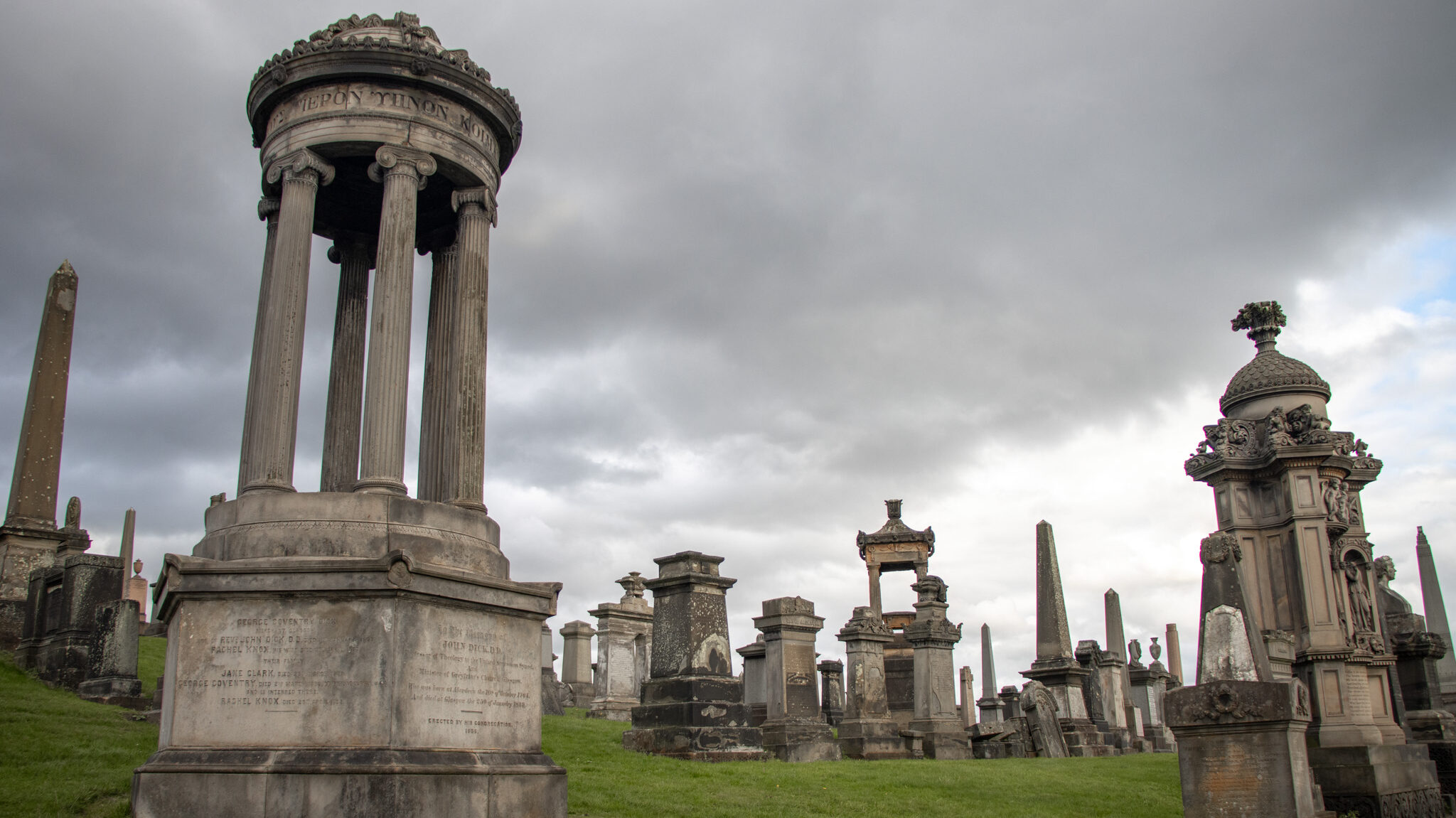 Necropolis in Glasgow on cloudy day.