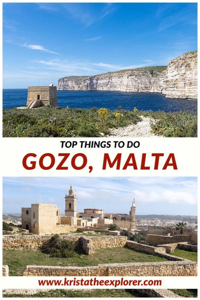 Bay in Gozo and view of church.