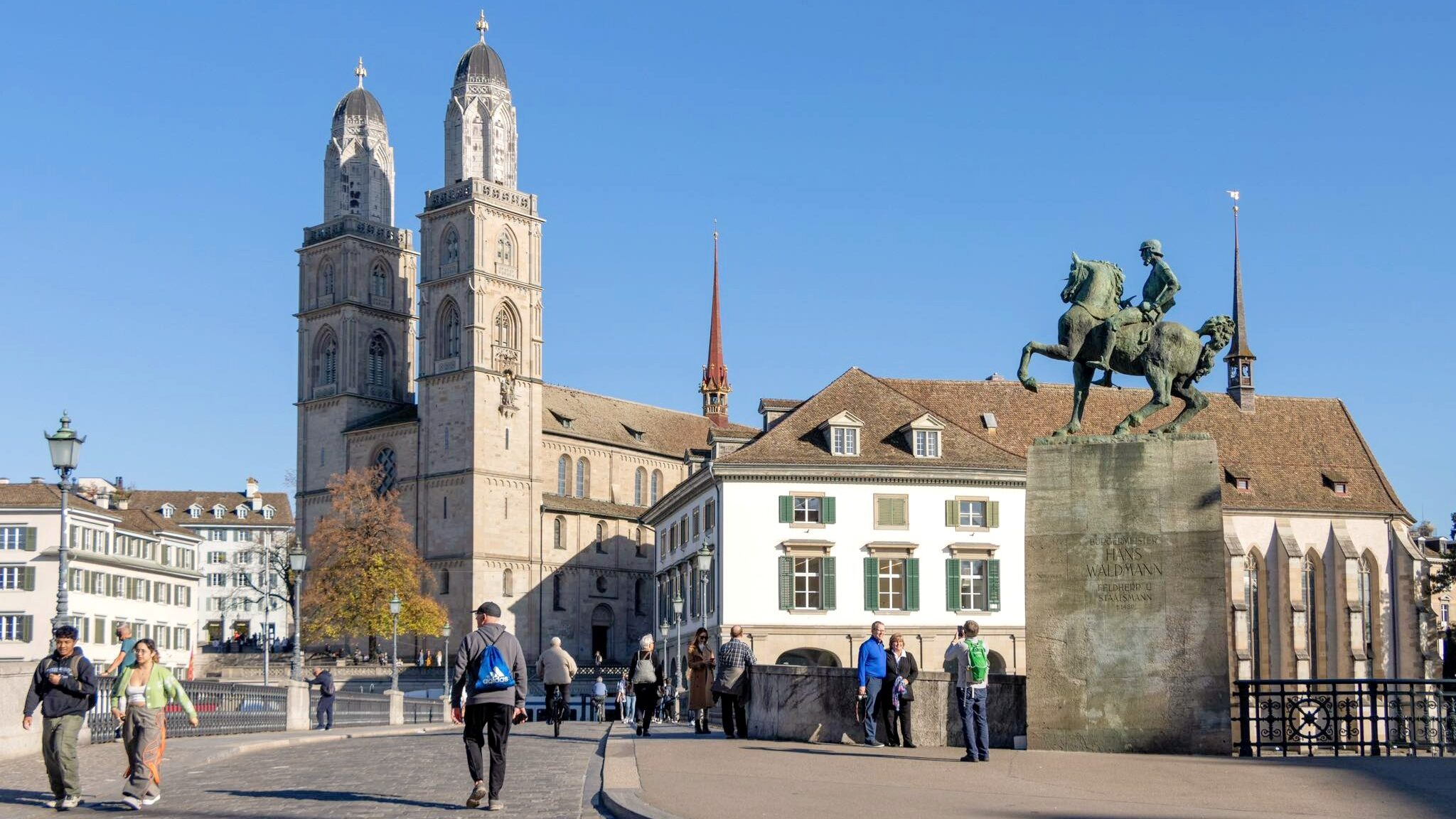 View of church in Zurich from bridge.