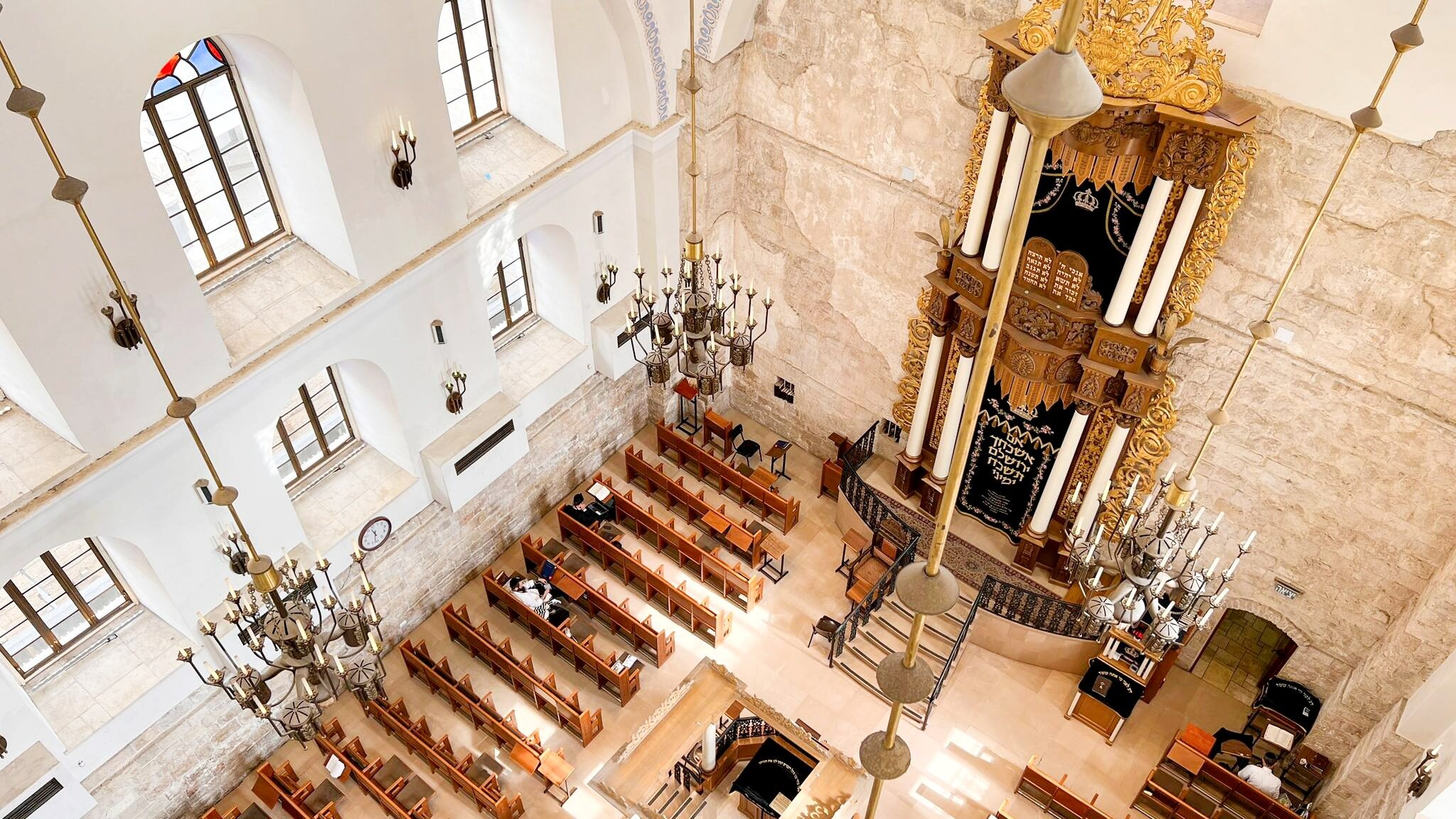 Interior view of synagogue from above.