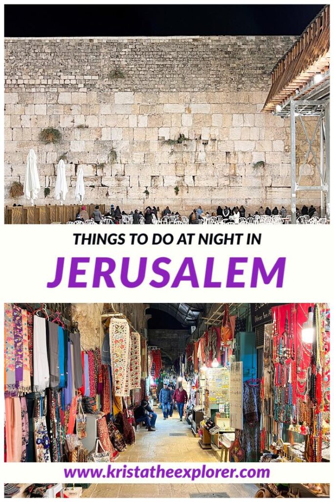 Western Wall at night and bazaar at night.