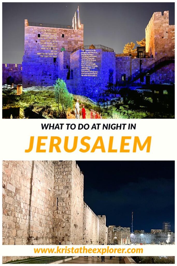 Light show on citadel and city walls of Jerusalem.