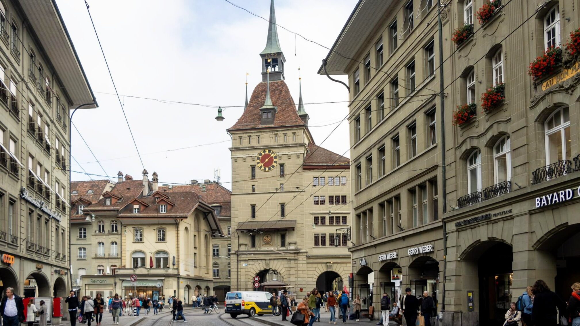 View of tower gate in old town of Bern.