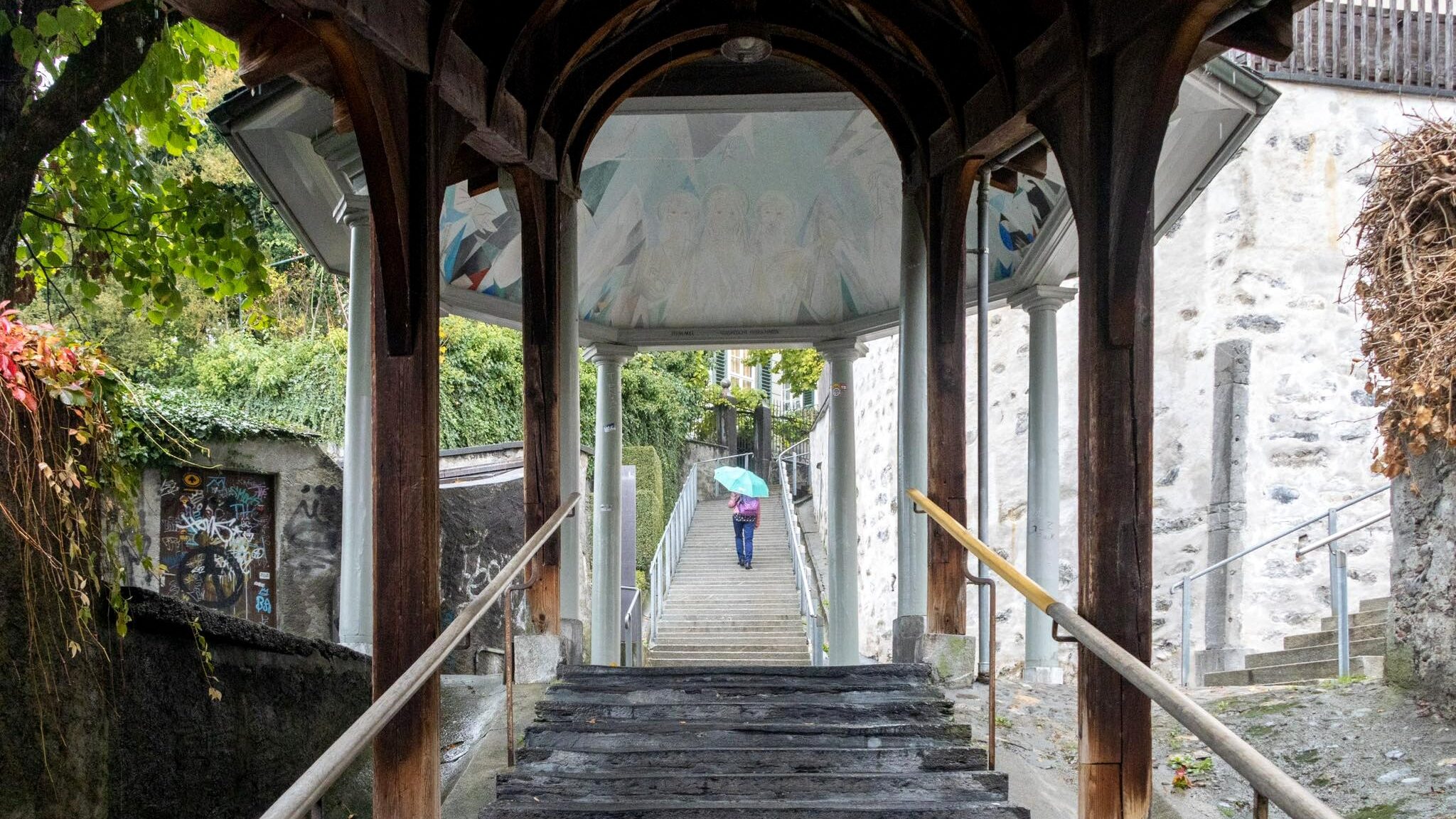 Covered steps leading up hill in Thun.