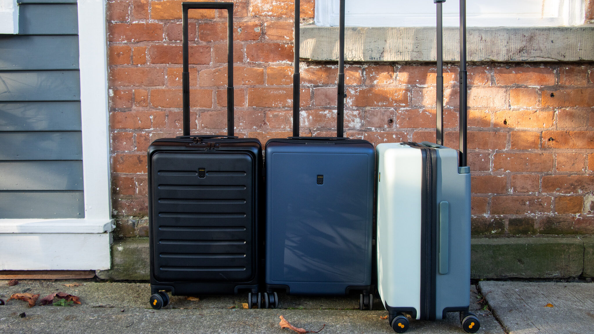 Different colours of carry-on suitcases.