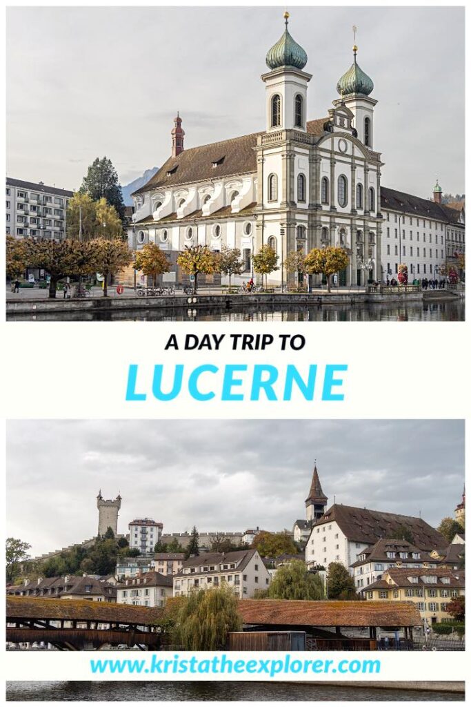 Church along river and view of Lucerne castle.