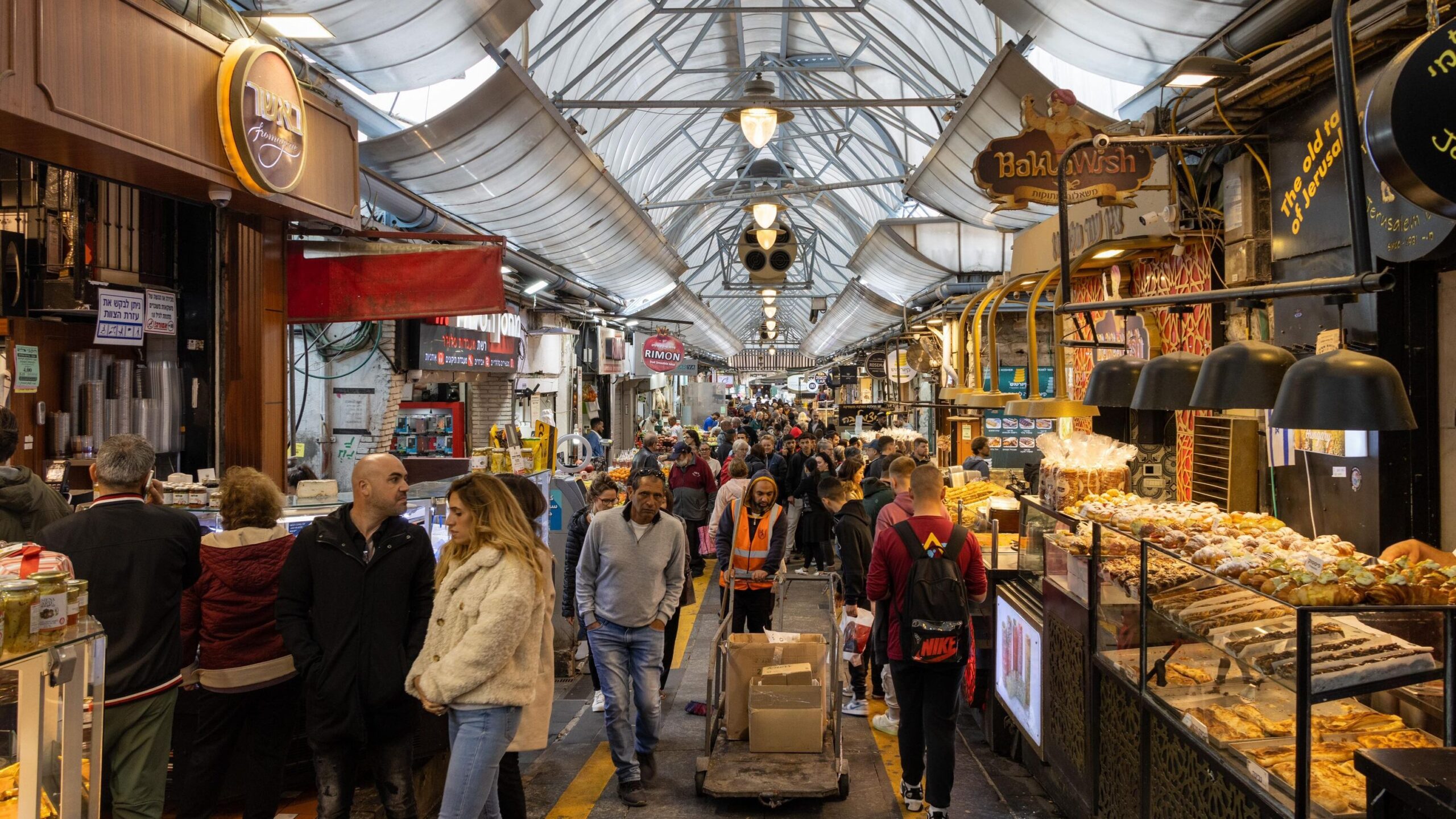 Covered food market in Jerusalem.