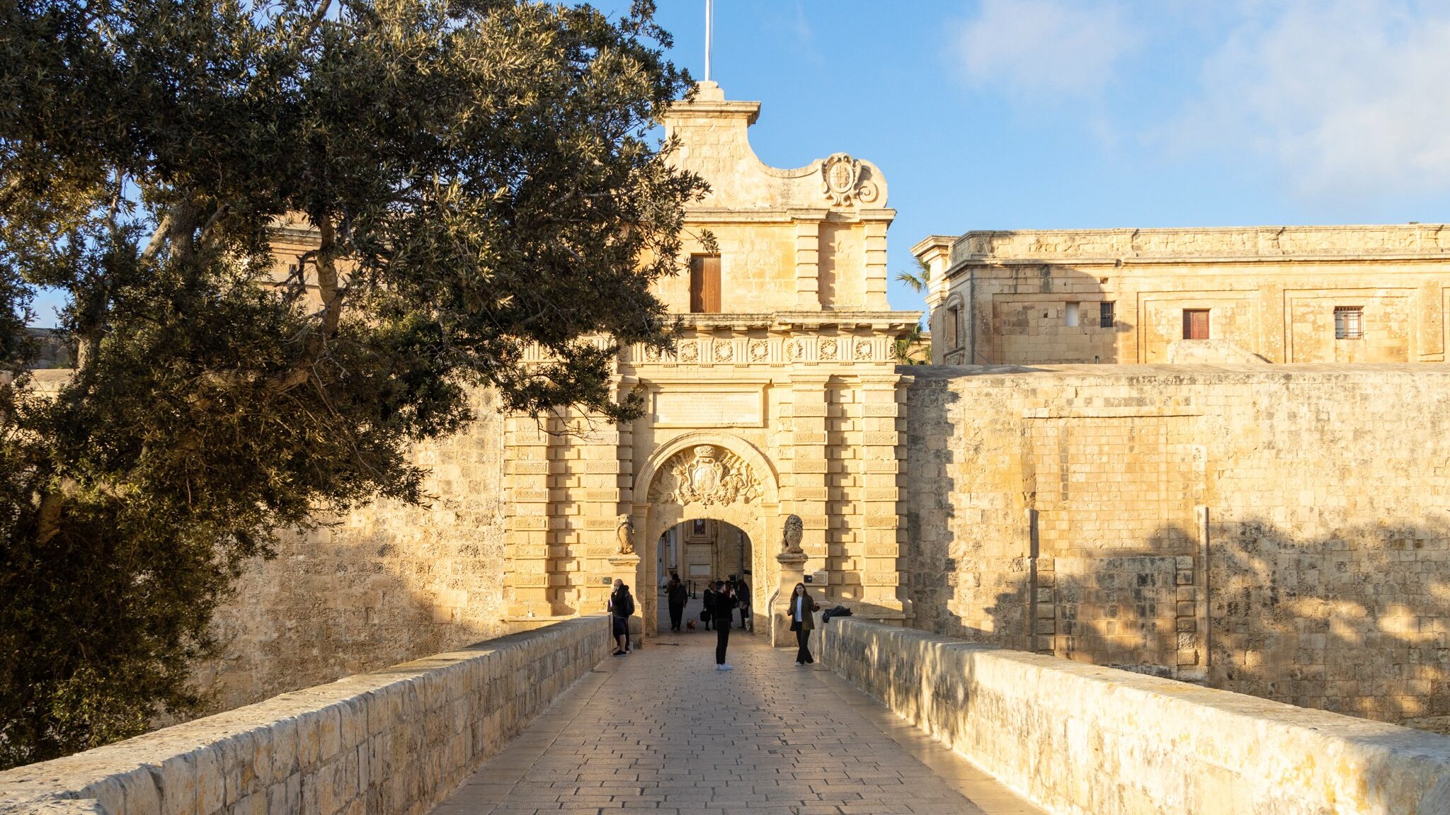 Stone bridge leading to entry gate of Mdina.