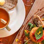 Seasonal soup and camembert with salad places to eat in Southwestern Ontario.