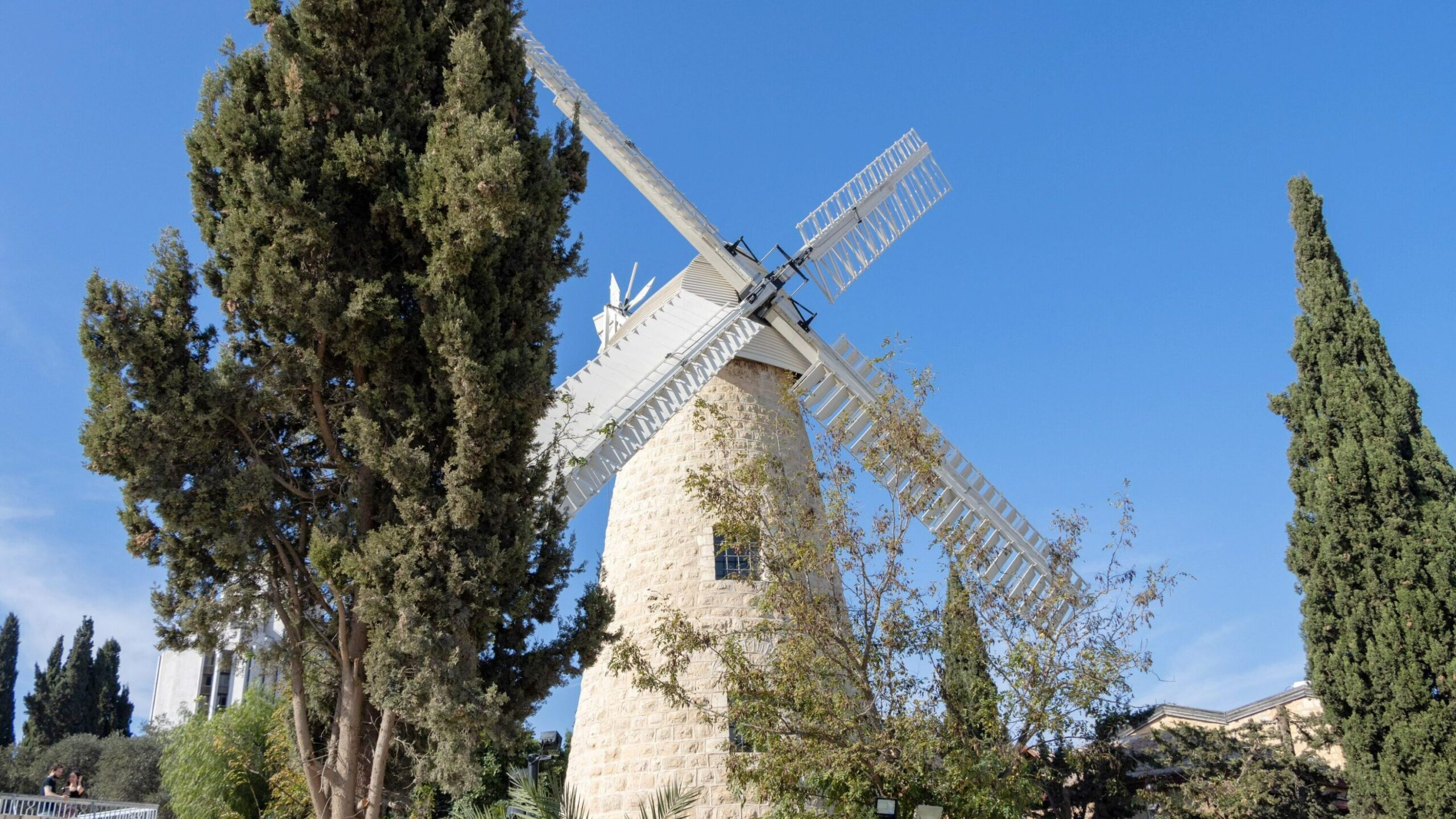 Historic windmill on hill in Jerusalem.