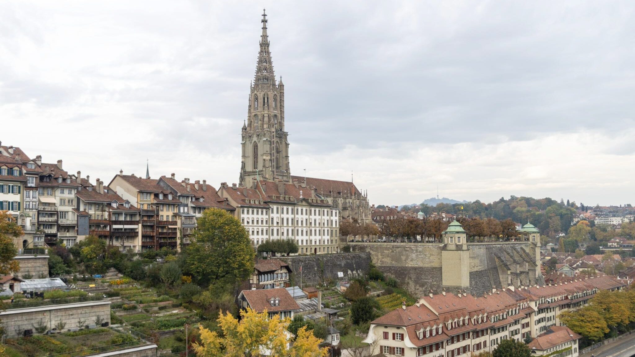 View of Bern Cathedral from across the river.