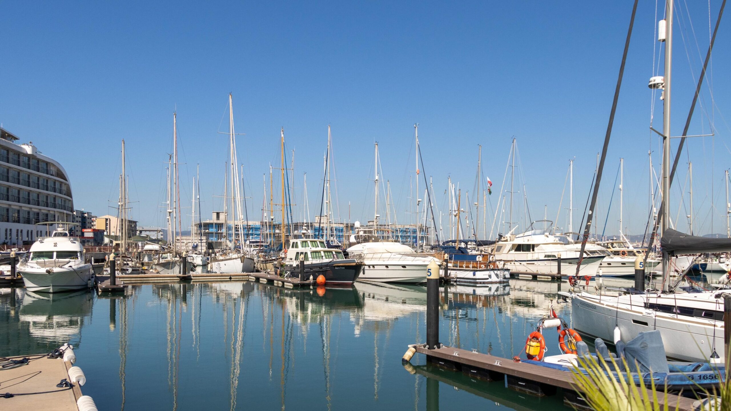 Harbour in Gibraltar with sailing boats.