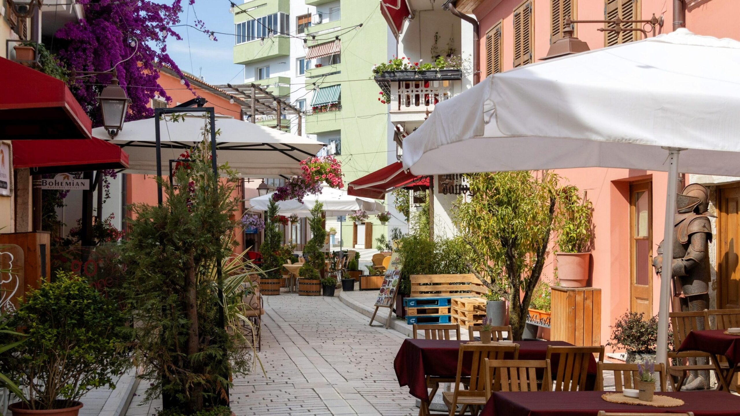 Colourful street with restaurants things to do in Vlore.