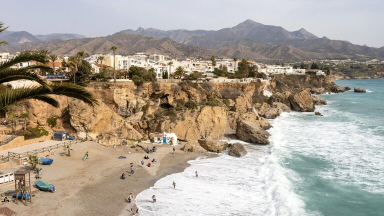 View of beach in Nerja from above.