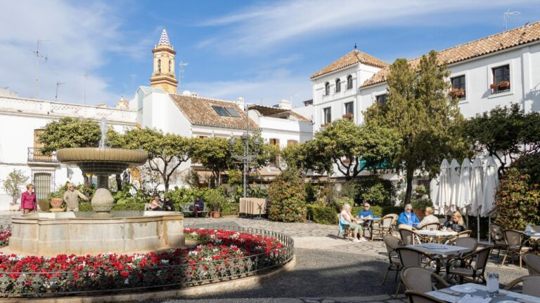 Plaza in Estepona covered with flowers.