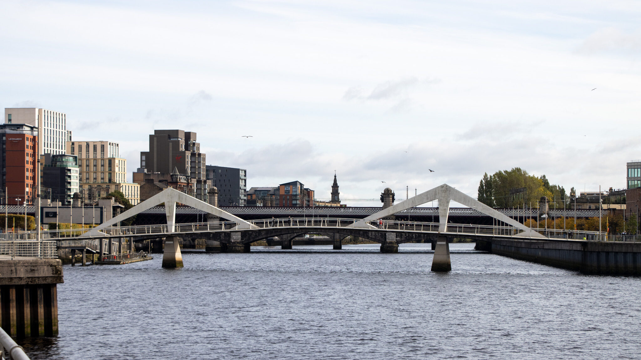 View of bridge over river in Glasgow.