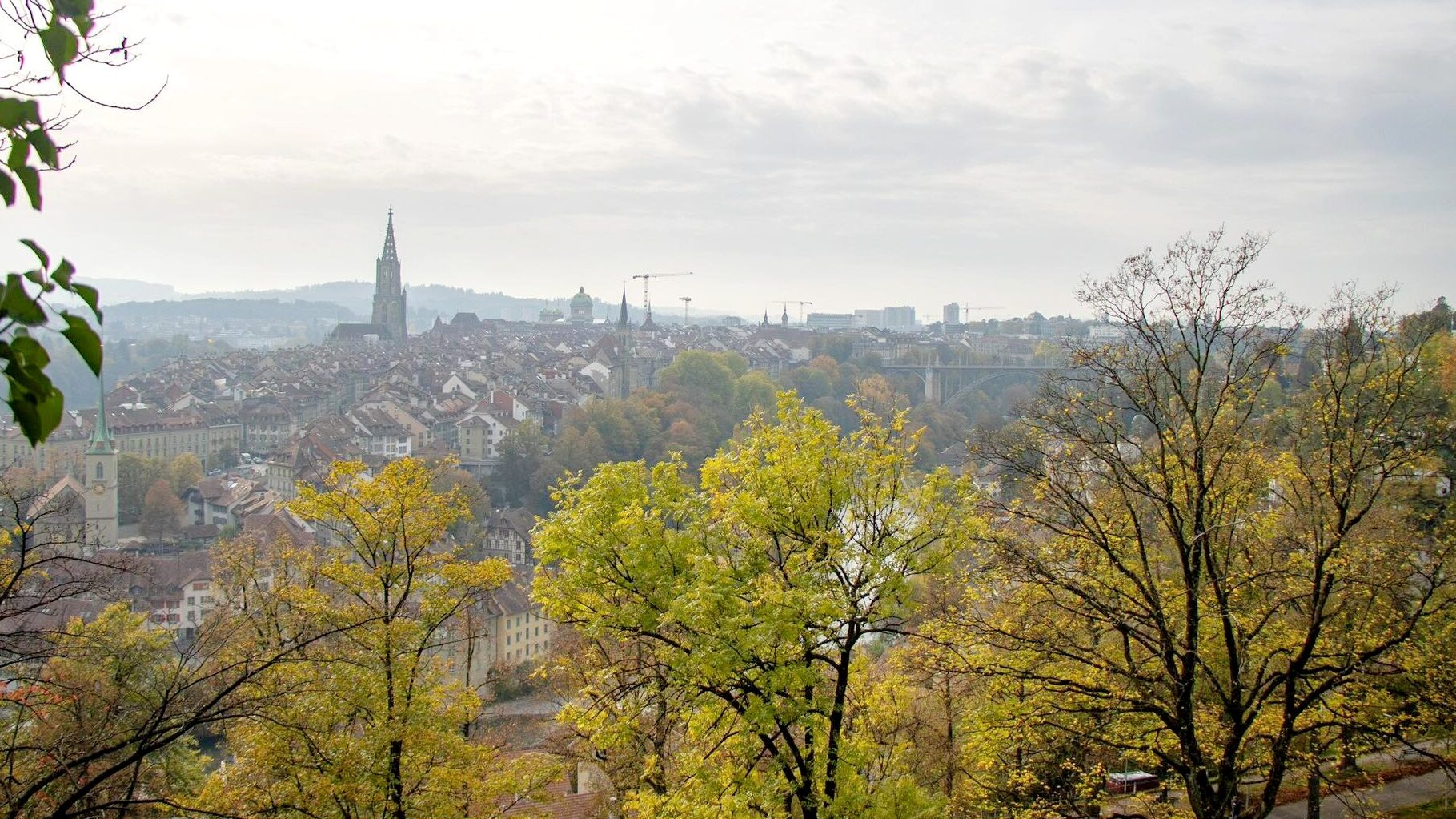 View of Bern's old town from garden, photo spots in Bern. 