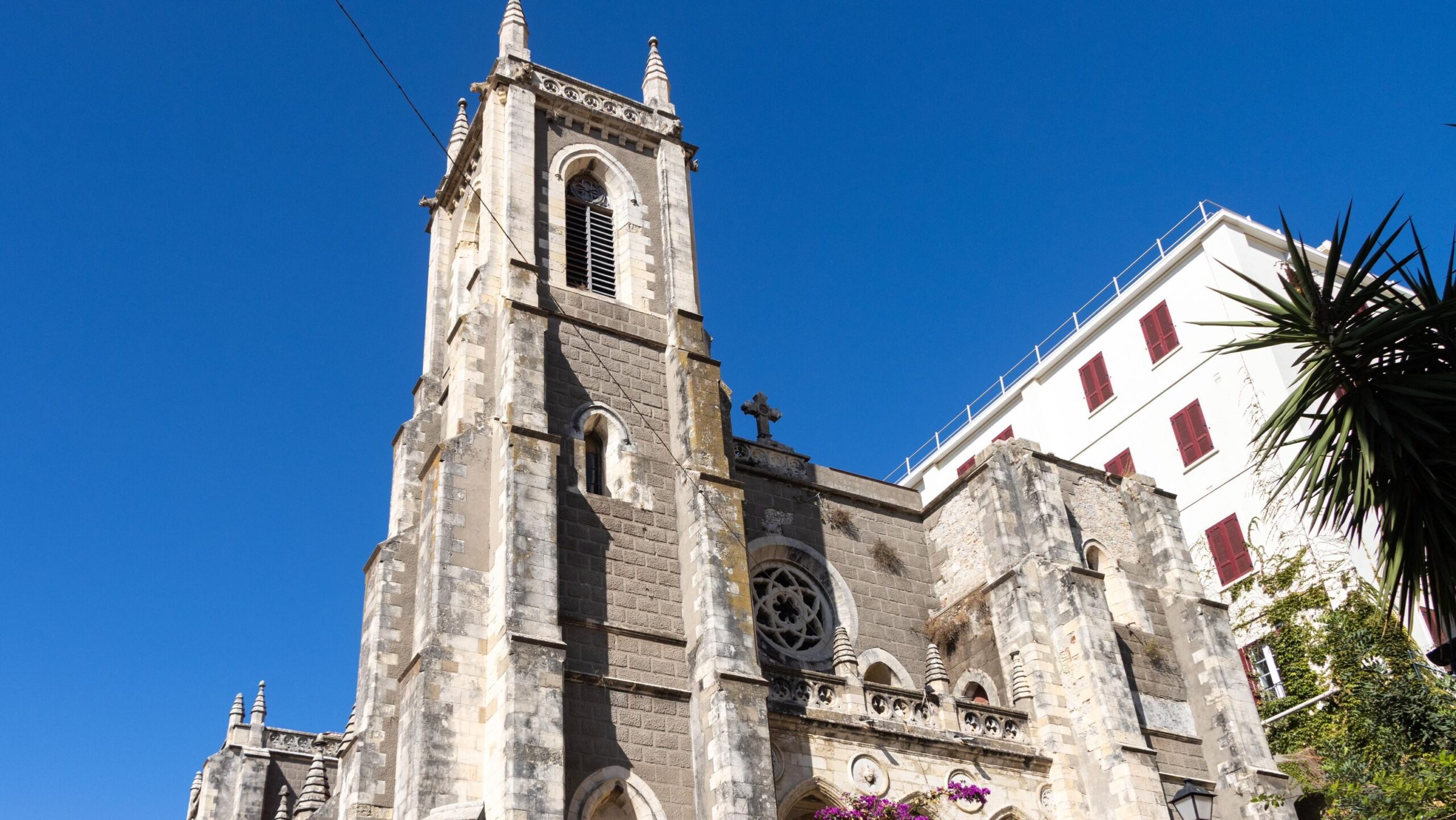 Church in Gibraltar with tall tower.