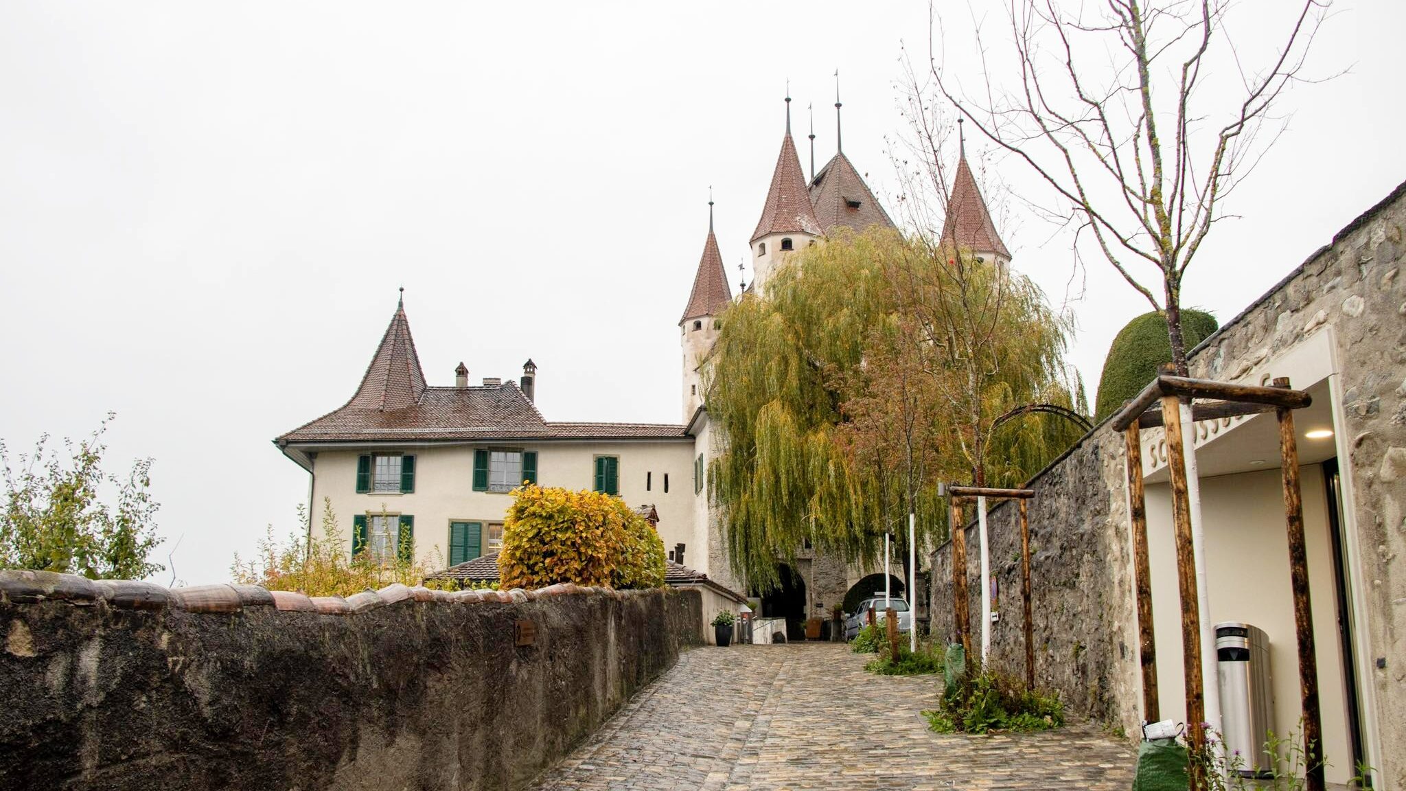 Cobbled street leading up to castle in Thun.