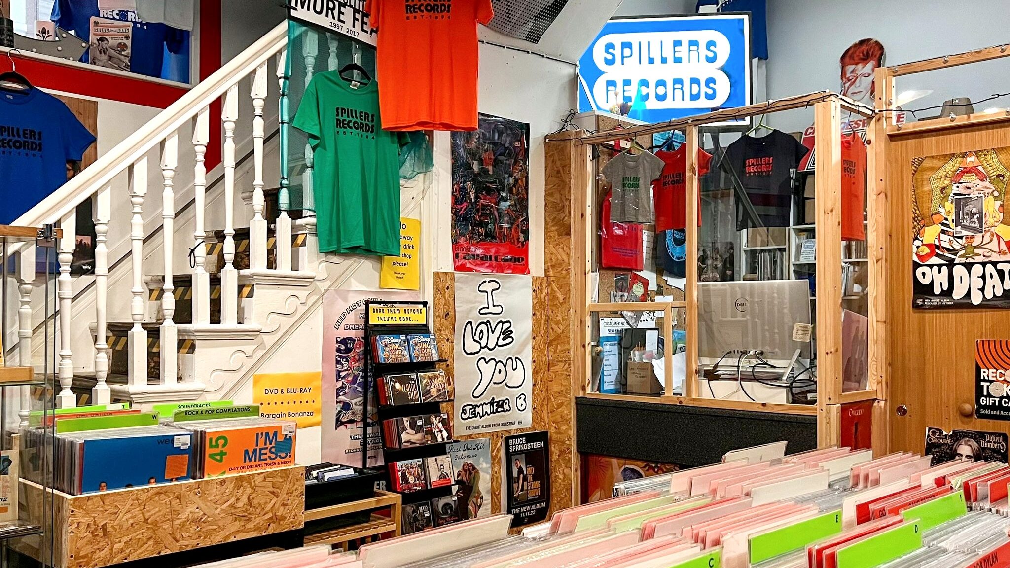 Inside a record shop in Cardiff.