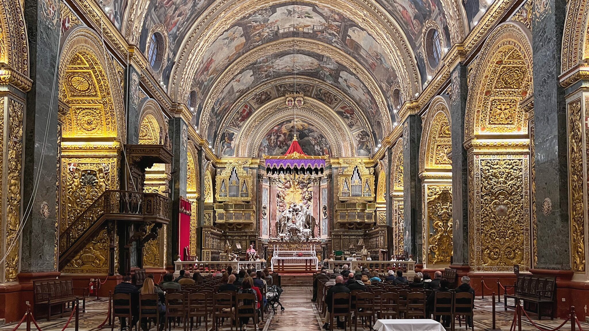 Golden interior of church in Valletta.