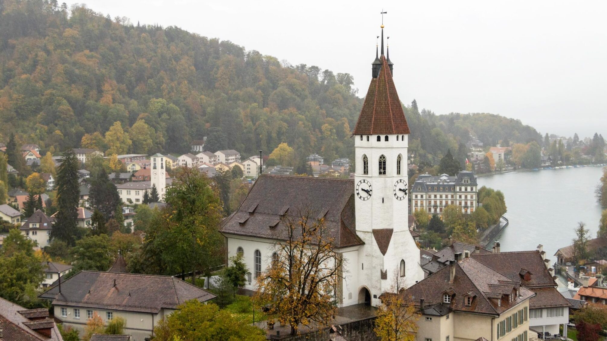 View of church in Thun from castle tower.